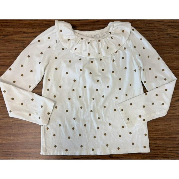 Mini Boden Other - Mini Boden Girls White Gold Glitter Polka Dot Ruffle Collar Top Size 9-10Y 140cm